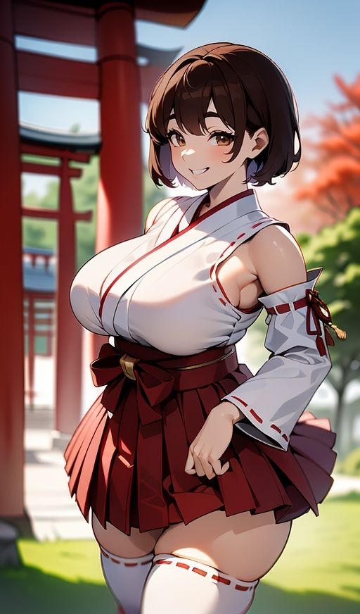デカ乳むち巫女さんの神をも恐れぬ絶対領域！