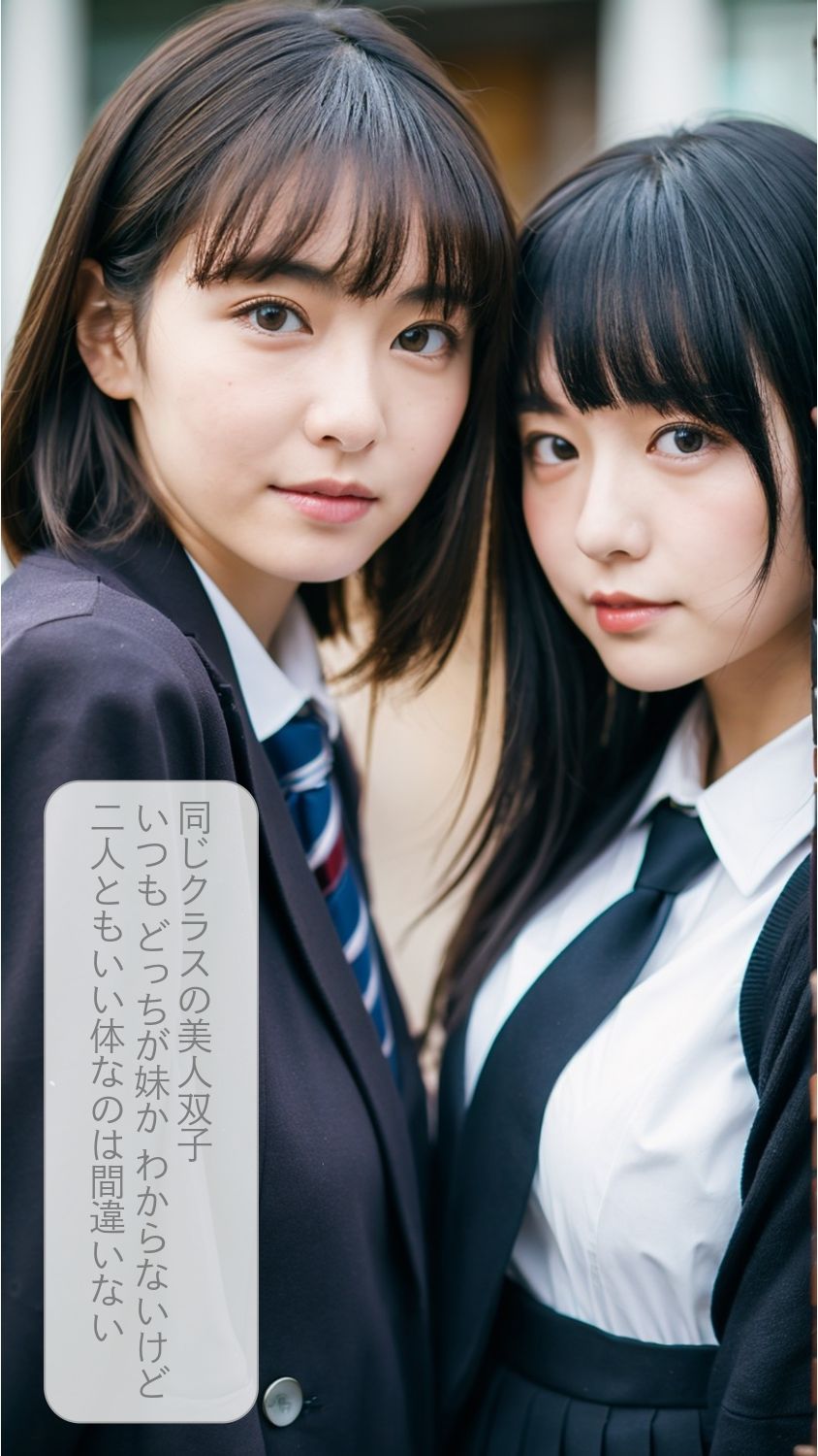 サンプル画像1:［ストーリー＋大量画像！］透視能力を手に入れた！美人双子の透け制服に我慢できず大暴発！！(AI2Twins) [d_335143]