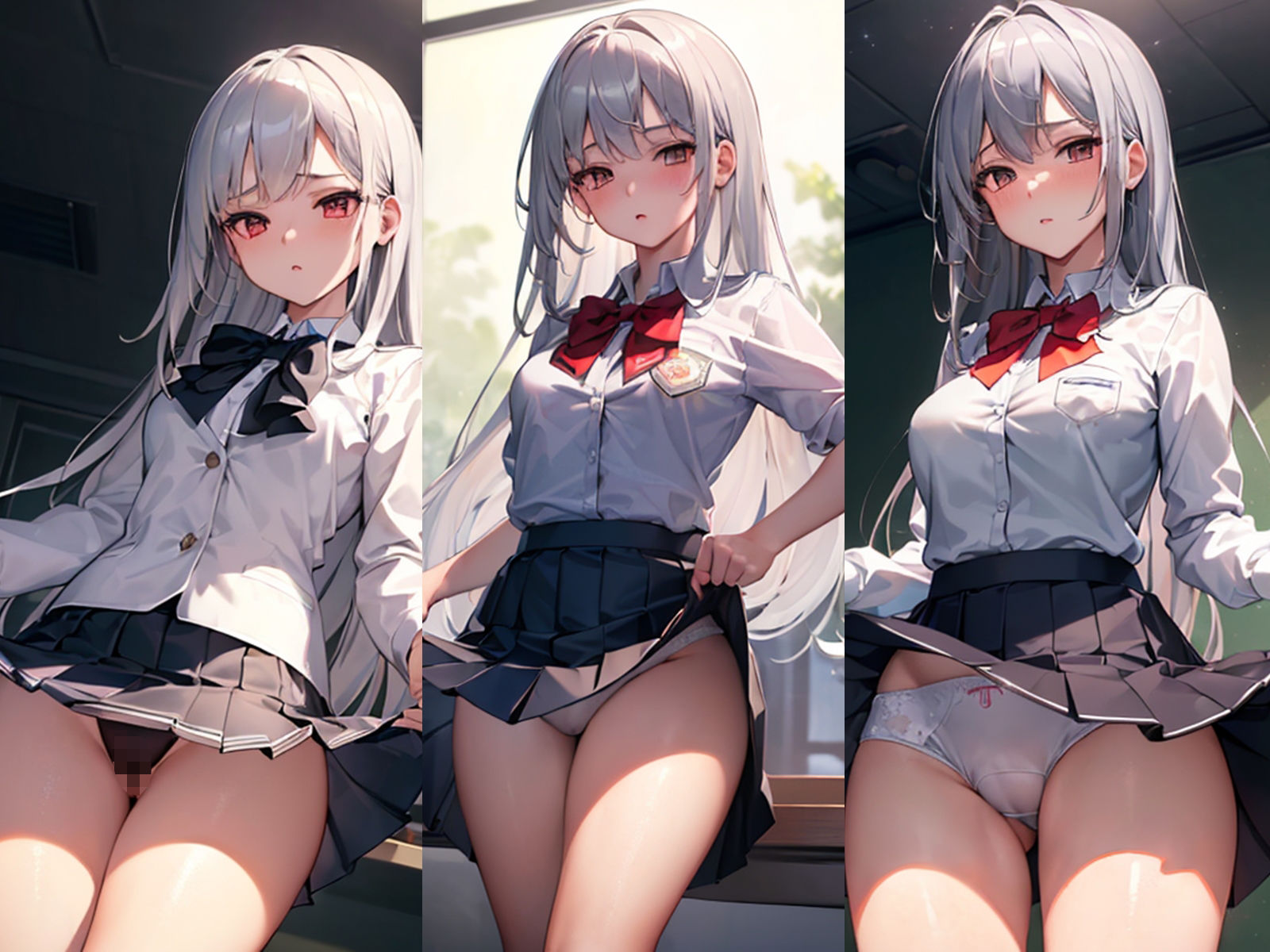 サンプル画像1:銀髪JKがパンツとノーパンおまんこと中出しアクメを見せてくれた(千草屋) [d_336897]