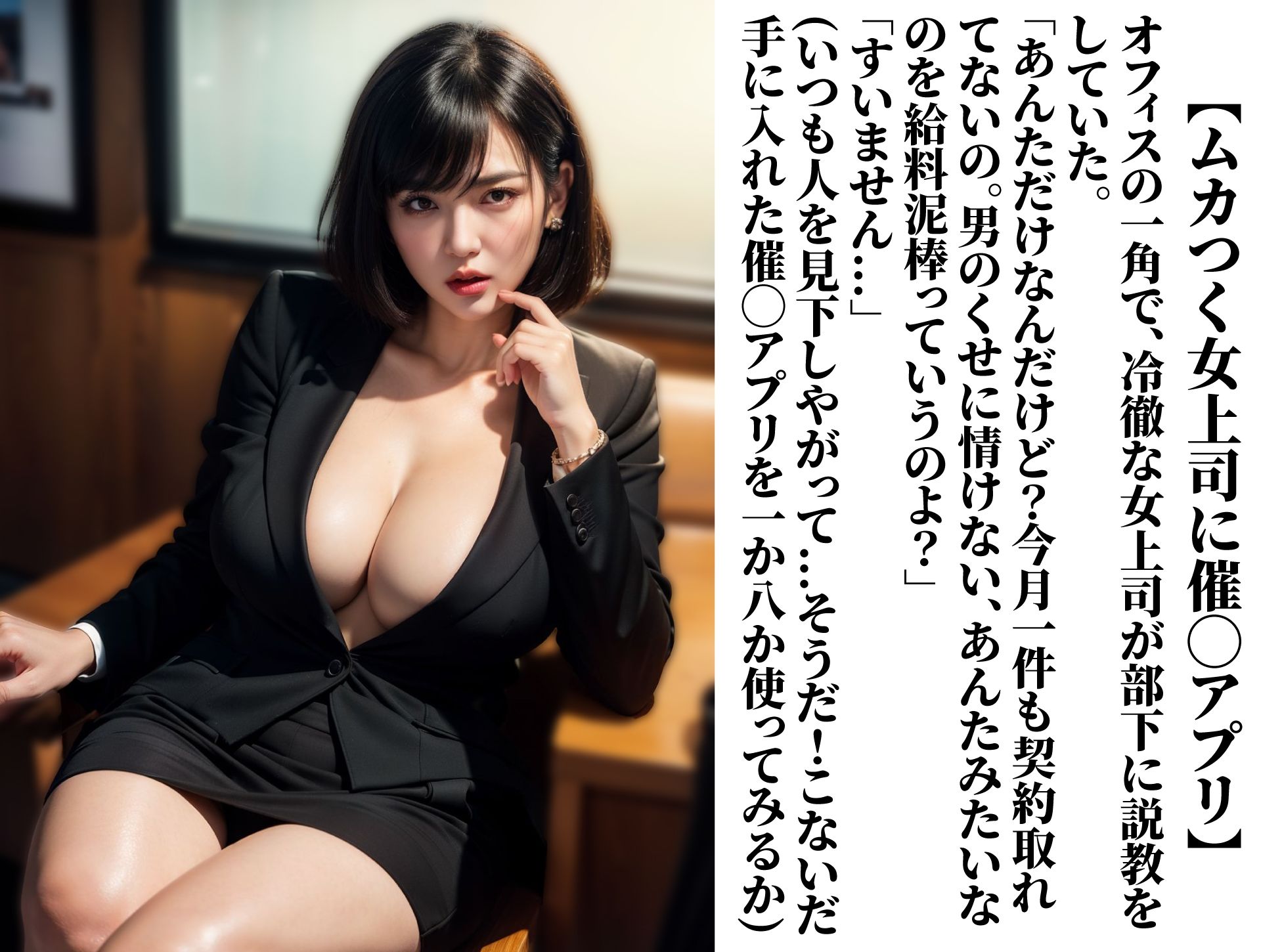 サンプル画像1:催◯アプリで巨乳美魔女上司を辱めてみた(AIアダルトフリーギャラリー) [d_336964]