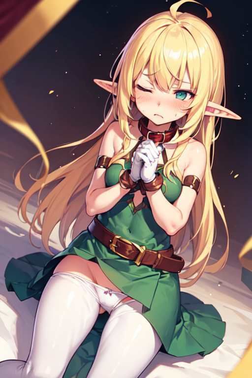 サンプル画像6:【微エロ】金髪ミニスカ貧乳エルフ（パンチラ・ミニスカ・首輪・敗北など）【総枚数208枚】(満点星) [d_337436]