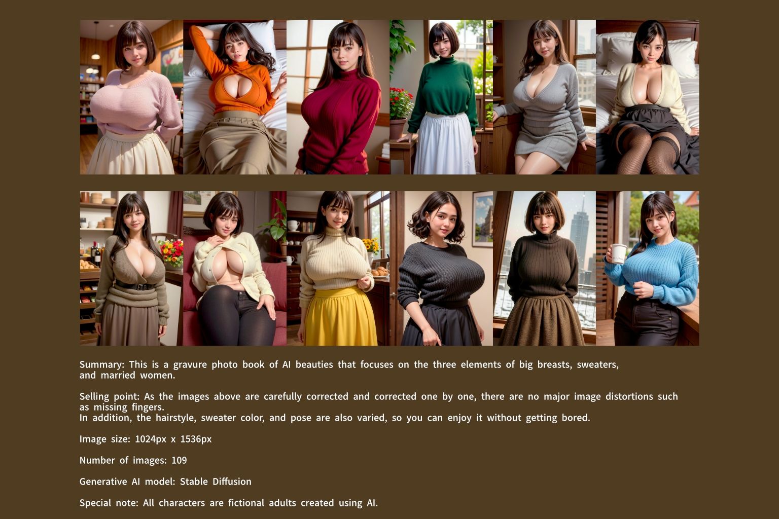 サンプル画像2:【109枚！】巨乳でセーター着た人妻は好きですか？【AI美女グラビア写真集】(ZYUMOMO) [d_337511]