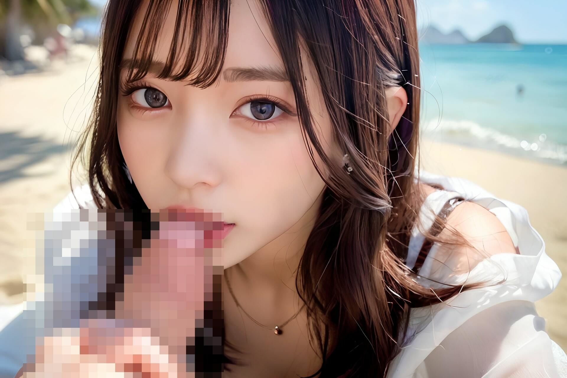 サンプル画像6:【大人気作品集】海で彼女に抜かれまくり？大量射精集Vol.1(HARU@AIイラスト) [d_337694]
