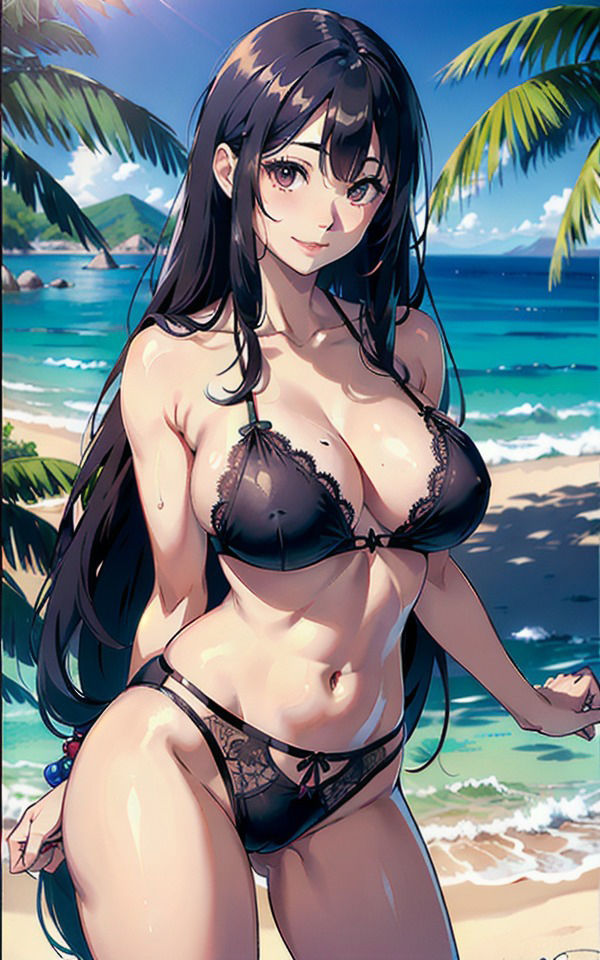 サンプル画像1:巨乳すぎる海辺の美女たちHな秘密(AI美女LABO.25) [d_338339]