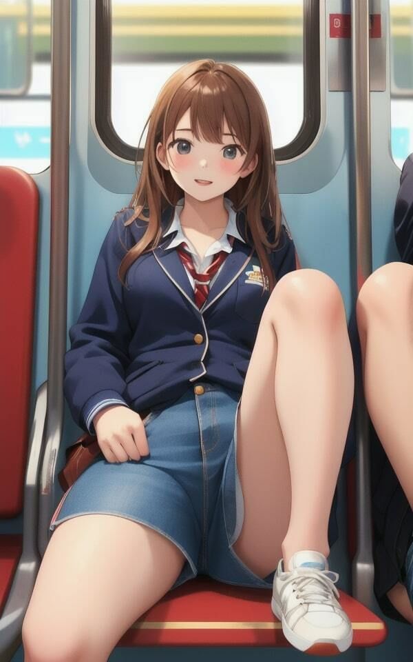 サンプル画像1:エッチな目で見つめてくるJKが電車内で誘惑(I LOVE AI) [d_338530]