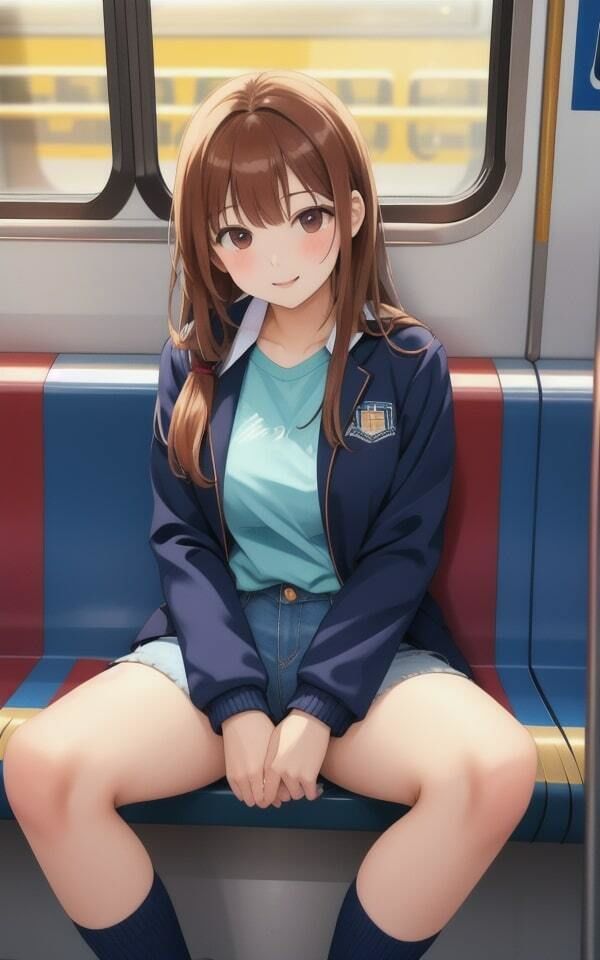 サンプル画像2:エッチな目で見つめてくるJKが電車内で誘惑(I LOVE AI) [d_338530]