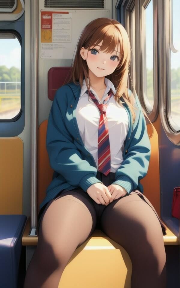 サンプル画像3:エッチな目で見つめてくるJKが電車内で誘惑(I LOVE AI) [d_338530]