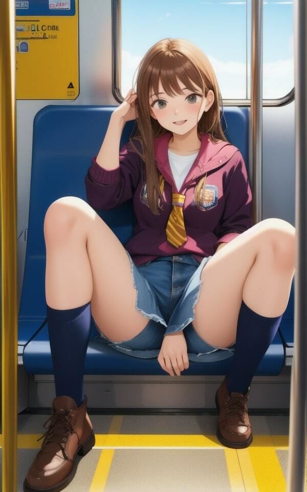 サンプル画像4:エッチな目で見つめてくるJKが電車内で誘惑(I LOVE AI) [d_338530]