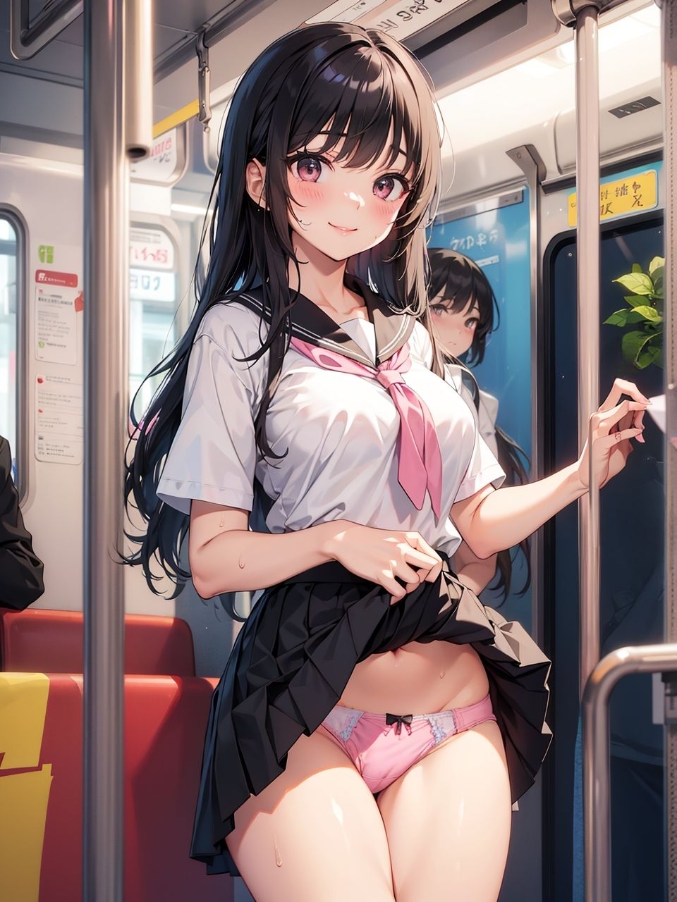 サンプル画像3:念願の電車内露出デビューを果たした痴女JKのCG集(妄想サチュレーション) [d_339027]