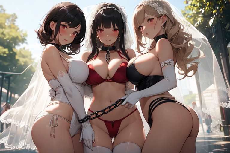 サンプル画像4:【微エロ】フェチコレVol.4 催●・洗脳されてウェディングビキニを着せられた人妻（ハーレム編）(満点星) [d_340444]