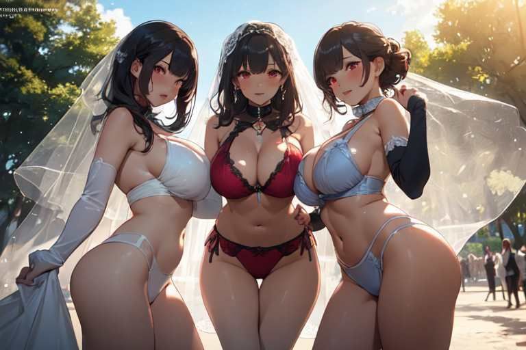 サンプル画像6:【微エロ】フェチコレVol.4 催●・洗脳されてウェディングビキニを着せられた人妻（ハーレム編）(満点星) [d_340444]