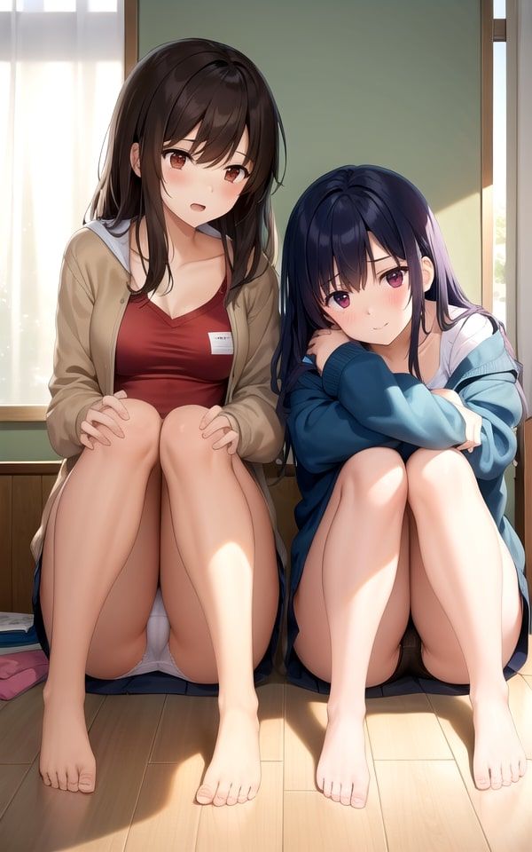 サンプル画像3:仲良しな女友達がカメラの前でエッチなポーズ(おやすみOLちゃん) [d_340814]