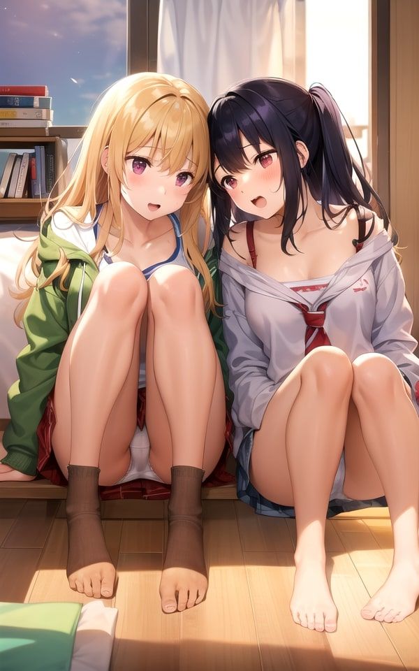 サンプル画像4:仲良しな女友達がカメラの前でエッチなポーズ(おやすみOLちゃん) [d_340814]