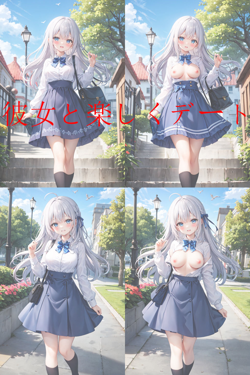 サンプル画像2:清楚銀髪ちゃんとイチャラブデート(AIおぱいん屋) [d_340842]