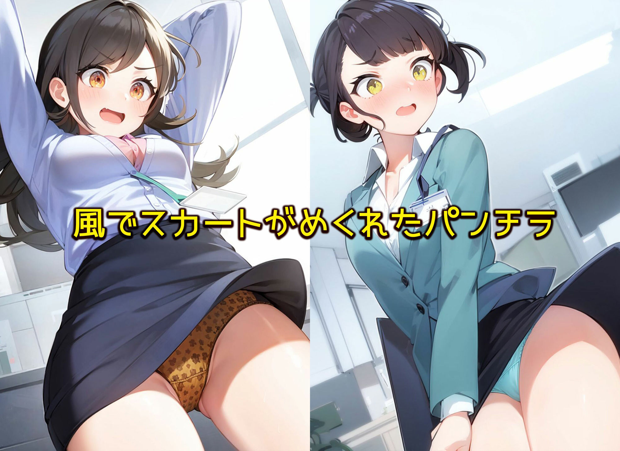 サンプル画像4:【オフィスで風】空調設備が故障中で色んな角度から適度な風が吹かれスカートがめくれてしまったOL女子社員達(日替わりさん) [d_341143]