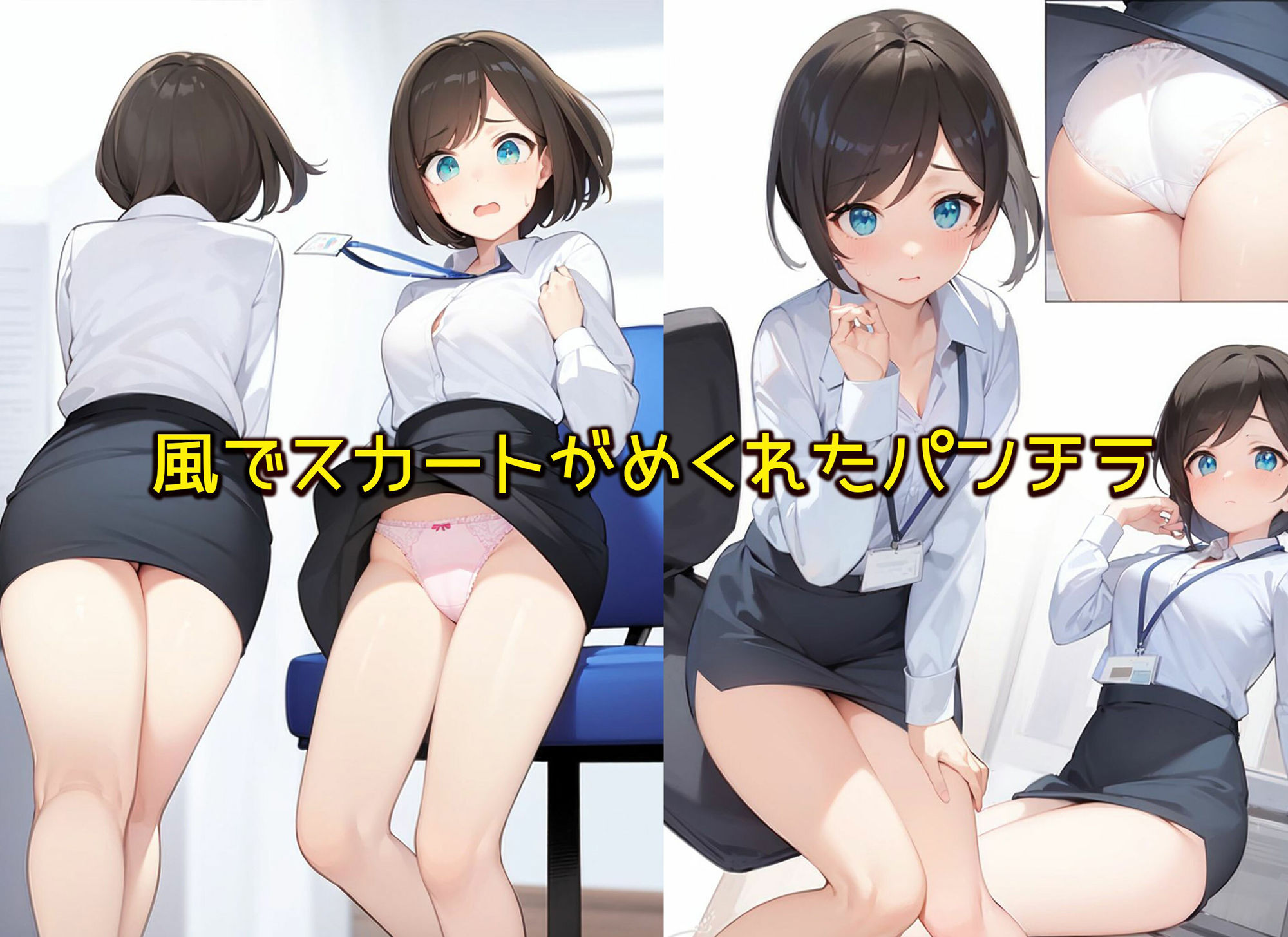 サンプル画像5:【オフィスで風】空調設備が故障中で色んな角度から適度な風が吹かれスカートがめくれてしまったOL女子社員達(日替わりさん) [d_341143]