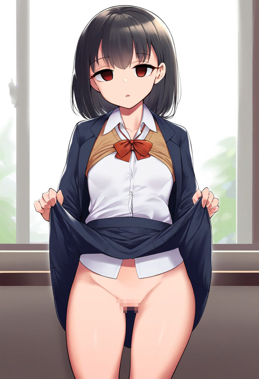 サンプル画像2:制服の女の子が催●にかかってスカートをたくし上げている画像(催●スキ) [d_341345]