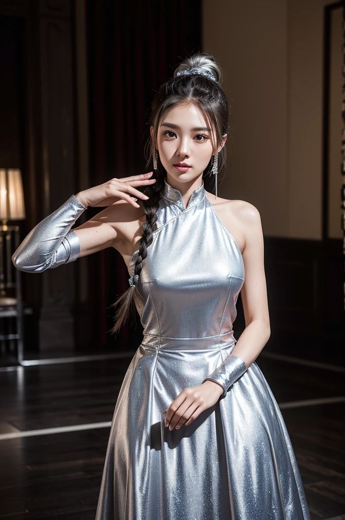 サンプル画像1:AI写真集 銀の輝き 三つ編み美女の煌めく瞬間(Ai-HOHOEMI) [d_341991]