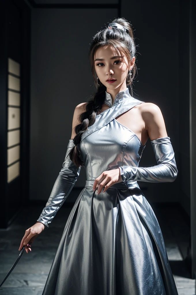 サンプル画像2:AI写真集 銀の輝き 三つ編み美女の煌めく瞬間(Ai-HOHOEMI) [d_341991]