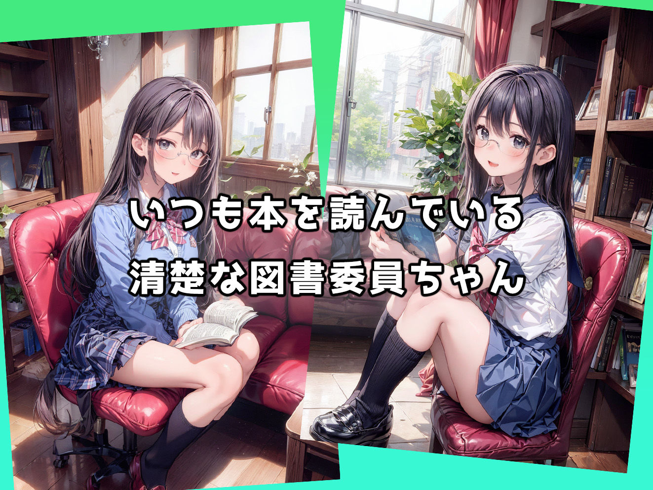 サンプル画像1:真面目図書委員ちゃんが実はどエロな変態だった件(aiもみむ出版) [d_342190]