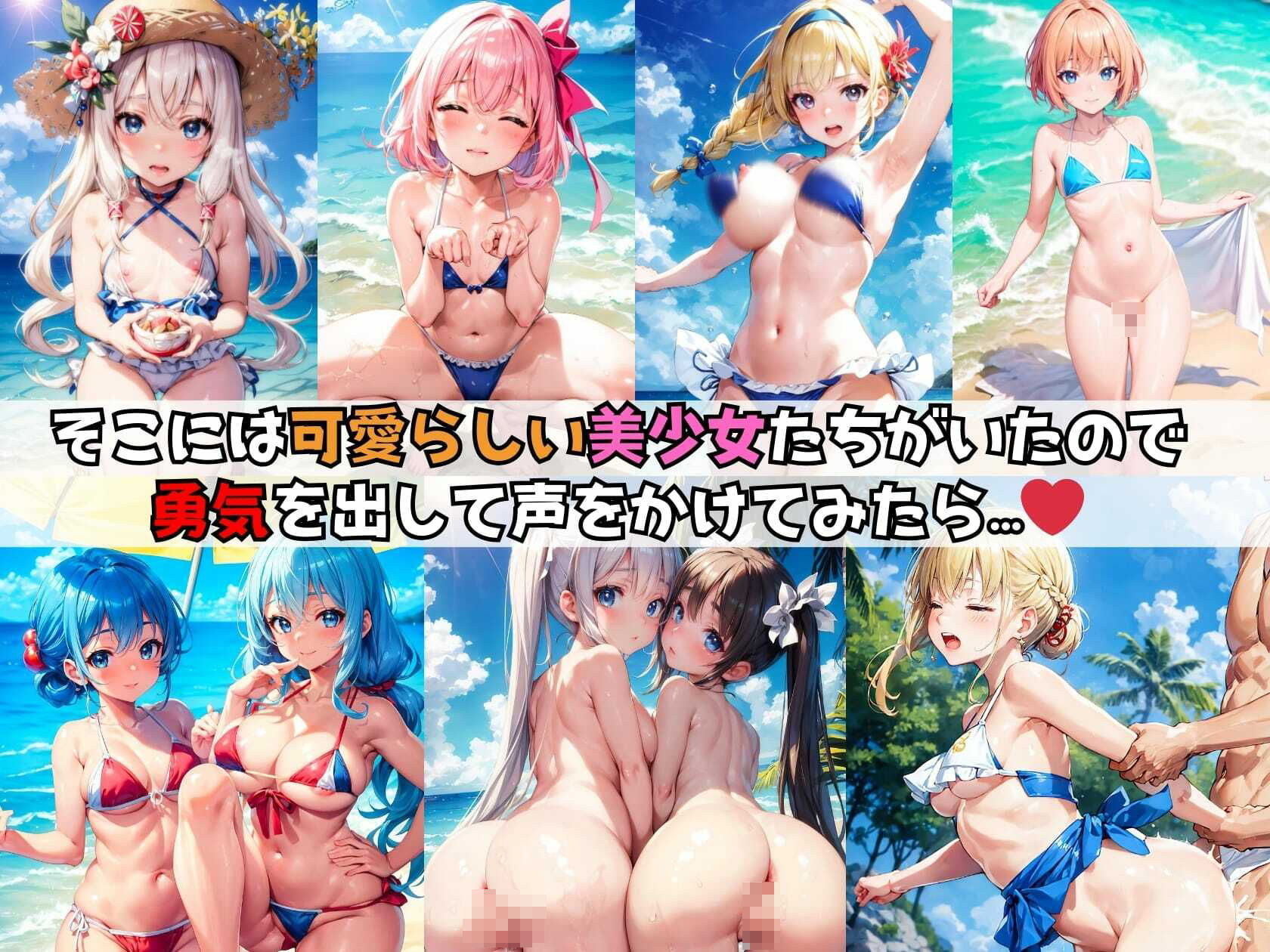 サンプル画像2:夏休みのビーチにやってきた僕そこは美少女パラダイスだった？(AI Beauties Lab) [d_343671]