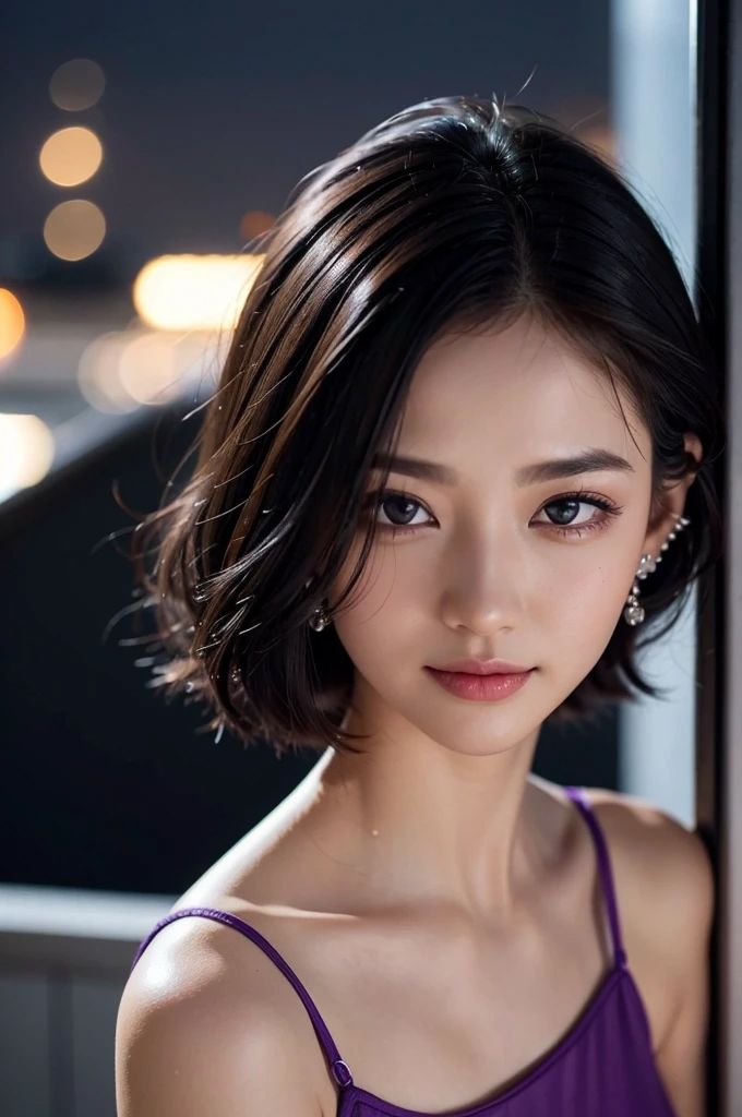 サンプル画像1:AI美女写真集 モダン・エレガンス 紫のドレス美女のタワーマンションライフ(Ai-HOHOEMI) [d_343913]