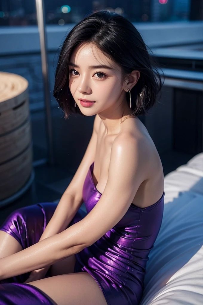 サンプル画像5:AI美女写真集 モダン・エレガンス 紫のドレス美女のタワーマンションライフ(Ai-HOHOEMI) [d_343913]