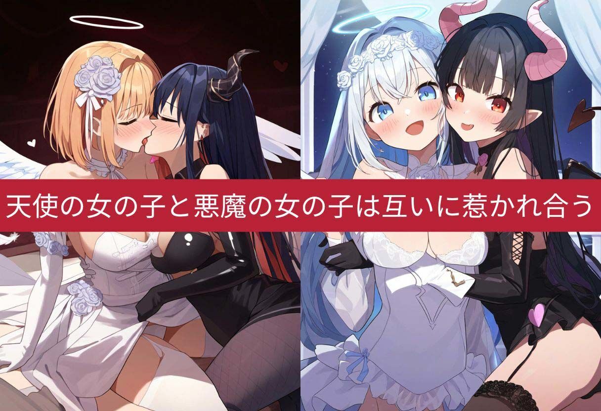サンプル画像2:天使と悪魔の禁断の愛し合い交わってはイケナイ2人の秘密の関係｜百合イラスト500枚（ゆり・レズ・キス・セックス）(絵師たか) [d_344111]