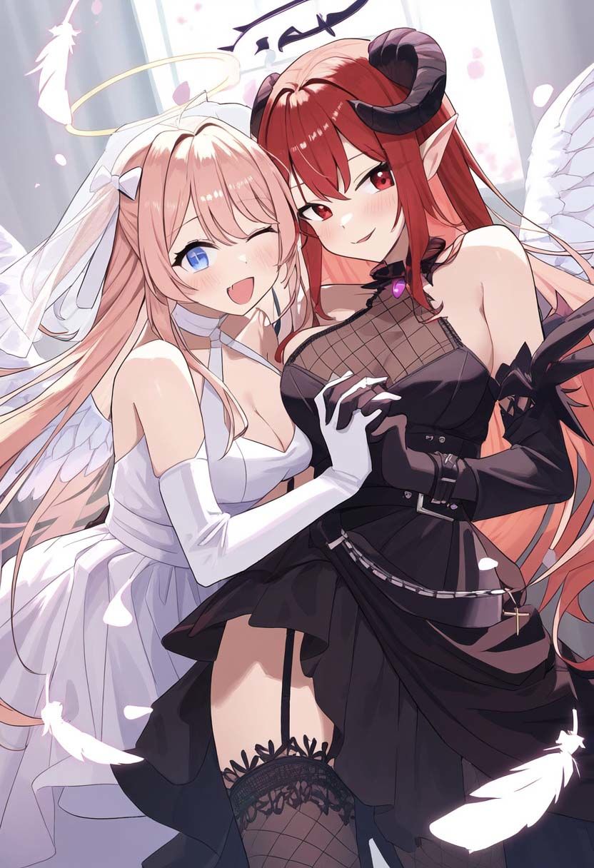 天使と悪魔の禁断の愛し合い交わってはイケナイ2人の秘密の関係｜百合イラスト500枚（ゆり・レズ・キス・セックス）のサンプル画像 6