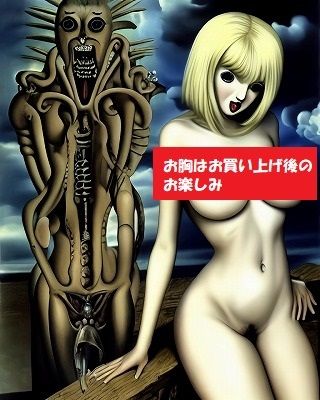 サンプル画像1:諷刺画:謎の観光名所でキモい彫像と裸で記念撮影する巨乳美女(MUTANTITS) [d_345064]