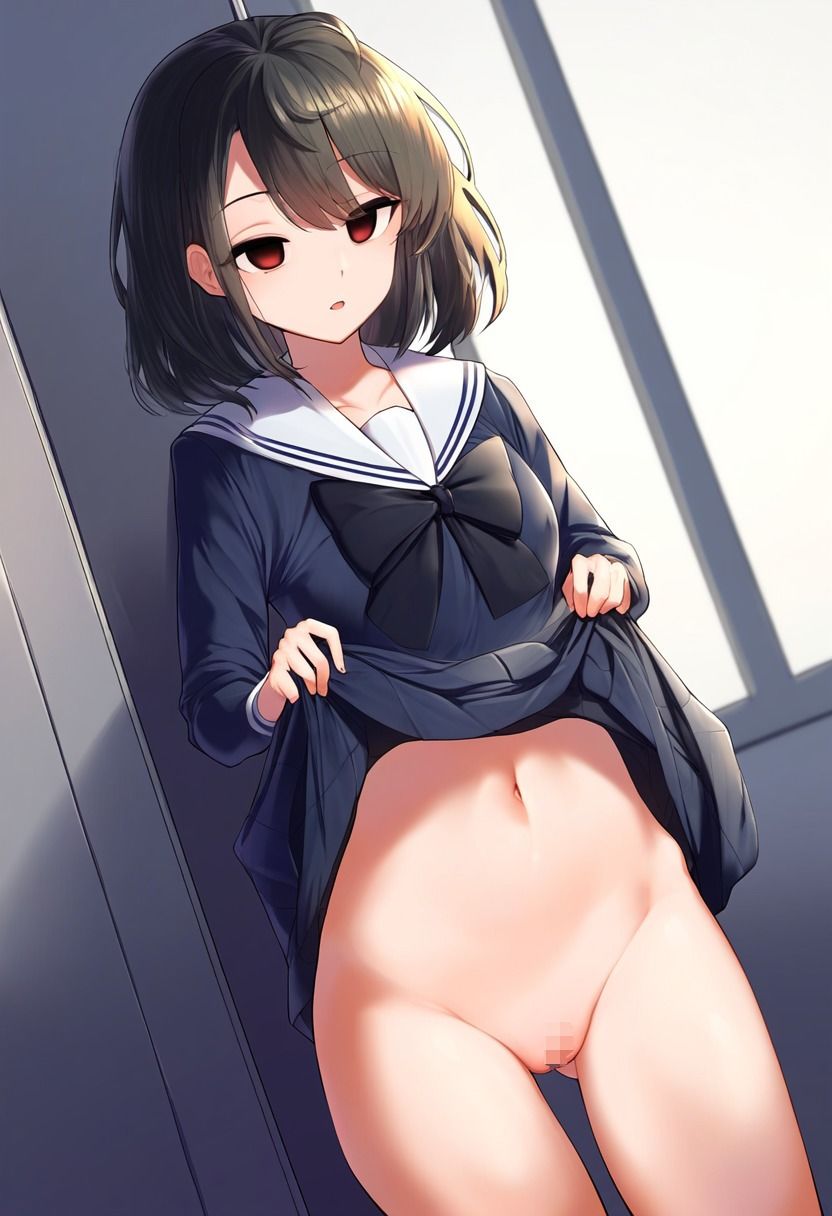 サンプル画像1:セーラー服の女の子が催●にかかってスカートをたくし上げている画像(催●スキ) [d_346069]