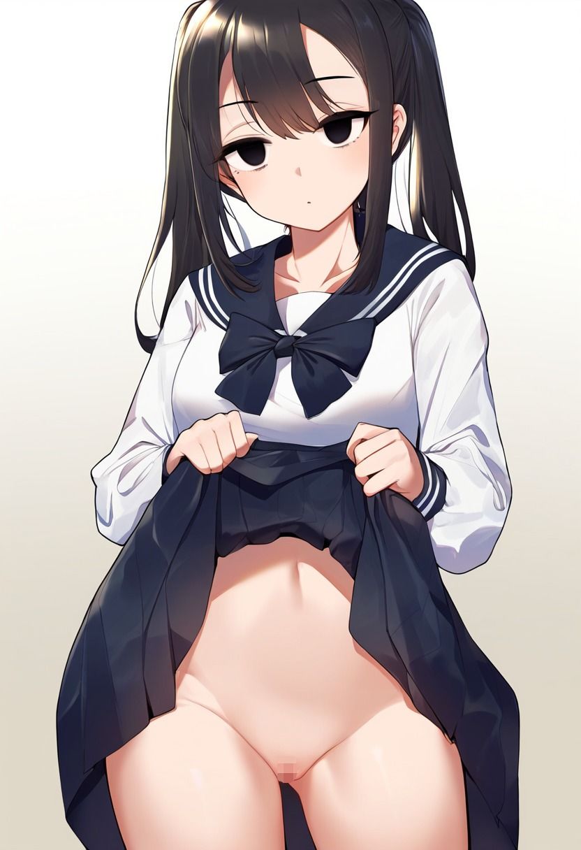 サンプル画像2:セーラー服の女の子が催●にかかってスカートをたくし上げている画像(催●スキ) [d_346069]