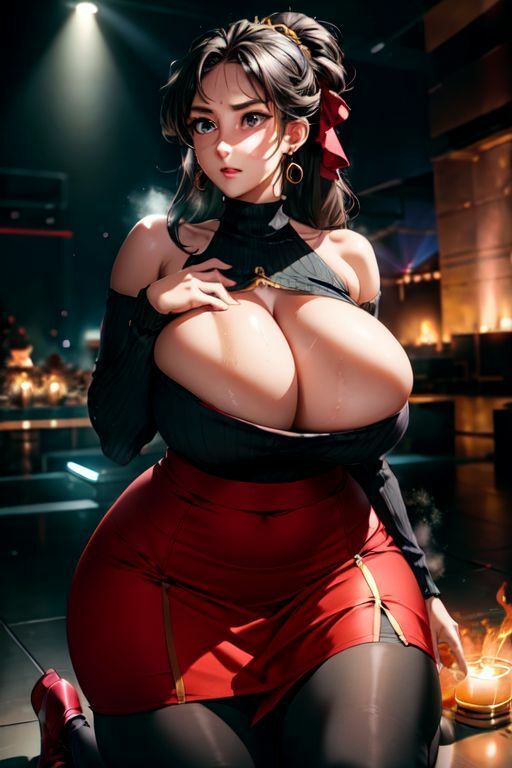 サンプル画像1:爆乳AIセーターペンシルスカート1(AI出版) [d_346469]