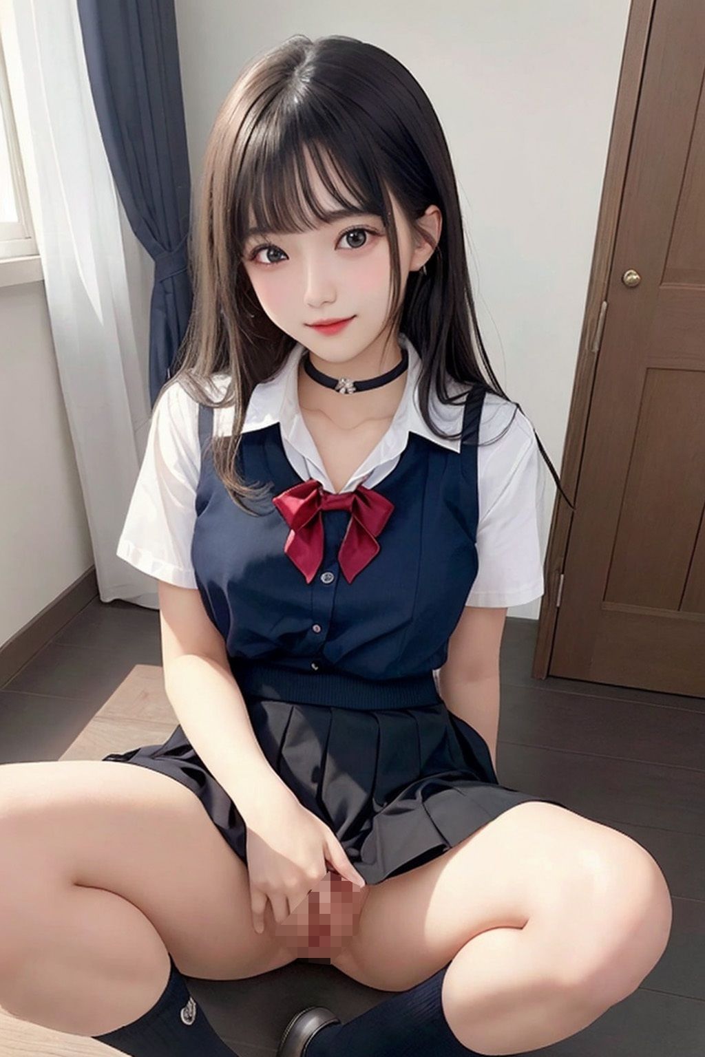 サンプル画像2:開脚女子校生 黒髪ロング編(AI娘堂) [d_347439]