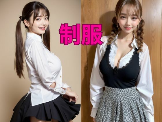 サンプル画像1:ツインテール・みつあみ・個性的な髪形の女子校生たち(AI結) [d_347486]