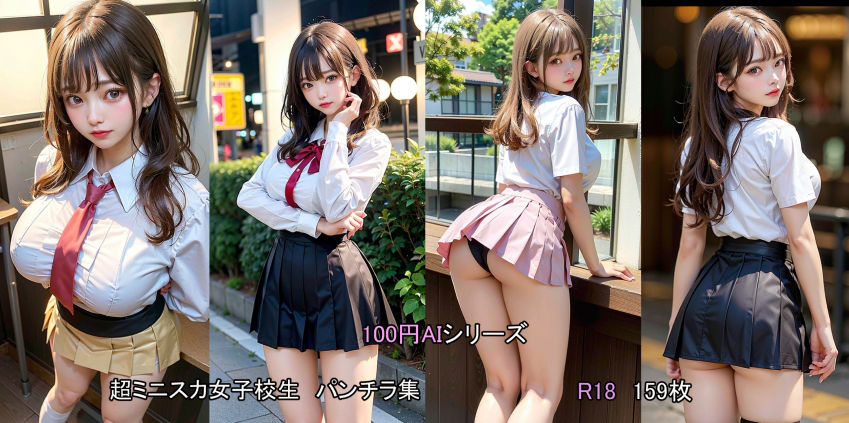 サンプル画像1:【100円AIシリーズ】超ミニスカ巨乳女子校生〜J〇パンチラ集3〜(RedMist) [d_348810]