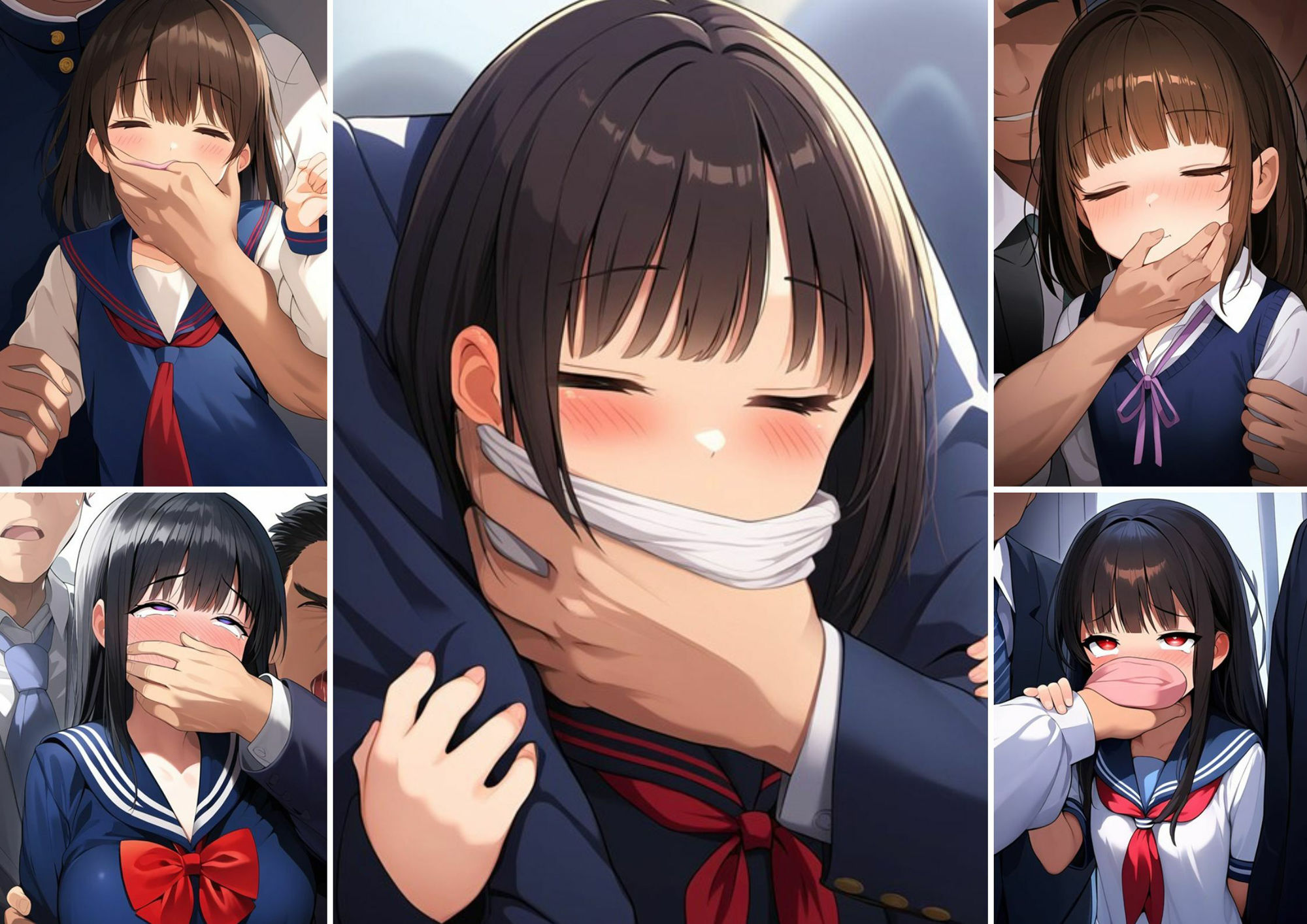 サンプル画像2:クロロホルムで口を塞がれて連れ去られるお嬢様学園の少女達(AI欲イラスト屋さん：わんたんめん) [d_348986]