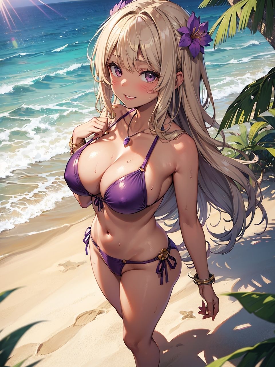 サンプル画像1:オタクに優しいギャルな彼女（実は処女）と海に来たCG集(妄想サチュレーション) [d_348995]