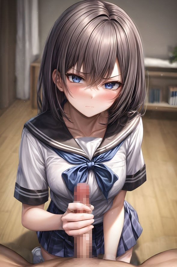 サンプル画像2:嫌そうな顔しながら手コキしてくれる女学生(雪月花) [d_349035]