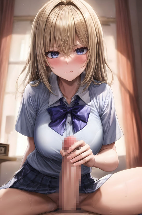 サンプル画像3:嫌そうな顔しながら手コキしてくれる女学生(雪月花) [d_349035]