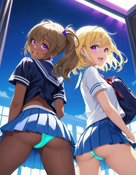 サンプル画像2:えちえちギャル制服女子のネオンカラーパンツ〜ローアングル編〜(D.P.H.) [d_349545]