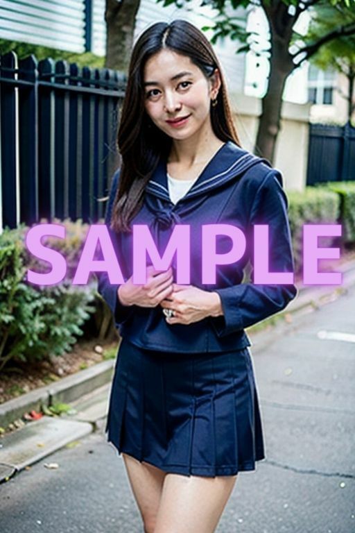 サンプル画像1:娘の制服を着て街へ出る母親(TKG) [d_349891]