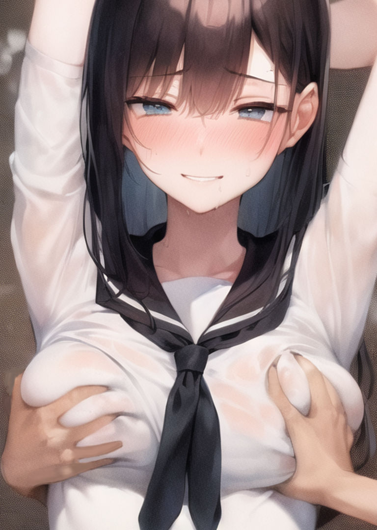 サンプル画像6:【旧作品その2】背後から胸揉み イラスト集(夜と林檎（AIイラスト）) [d_350157]