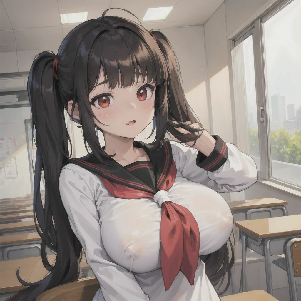 サンプル画像1:ツインテールの巨乳美少女がブラ忘れてます！(yuujin) [d_350224]