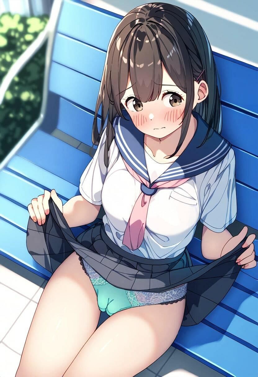 サンプル画像2:美少女JKが街中で恥ずかしそうにたくし上げしてパンチラ！(9LAYERED) [d_350461]