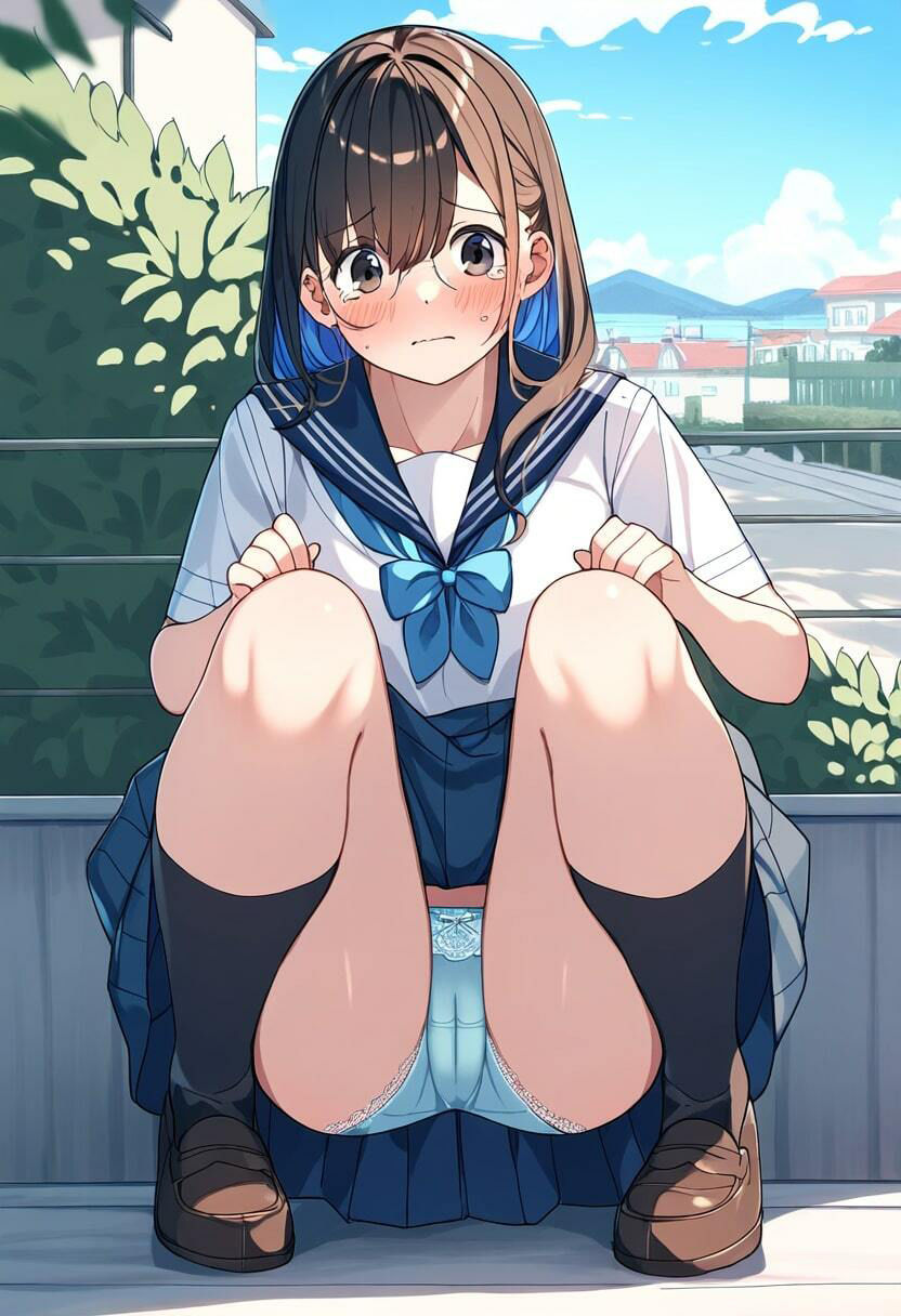 サンプル画像5:美少女JKが街中で恥ずかしそうにたくし上げしてパンチラ！(9LAYERED) [d_350461]