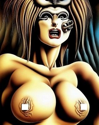 サンプル画像1:ホラーアート: ふやけたようなしわくちゃになってる乳輪を持つ化け物系の美魔女(MUTANTITS) [d_350500]