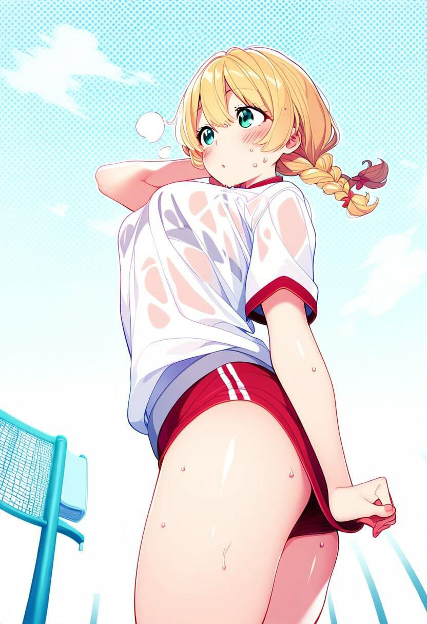 サンプル画像1:三つ編みの実妹が体操服でブラチラしてるのが生意気なので盗撮した話(みるく娘) [d_350585]