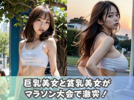 サンプル画像1:【爆乳対貧乳！】巨乳とちっぱいスポーツ女子がマラソン大会で激突！ポロリも続出！【スポブラ女子】(美女AIコレクション) [d_350951]