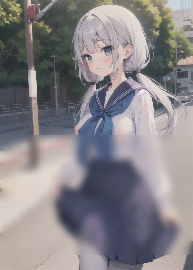 サンプル画像4:銀髪露出娘｜通学風景(超絶可愛い女の子) [d_351329]